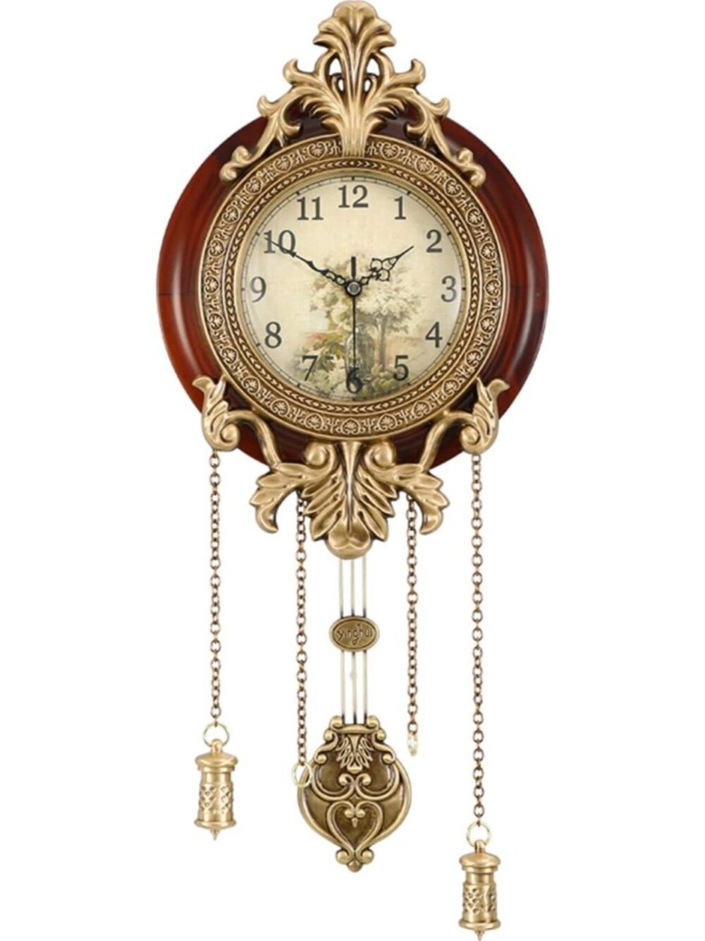 Home Brown Analog Quartz Swinging Pendulum Style Vintage Wood Indoor Wall Clock